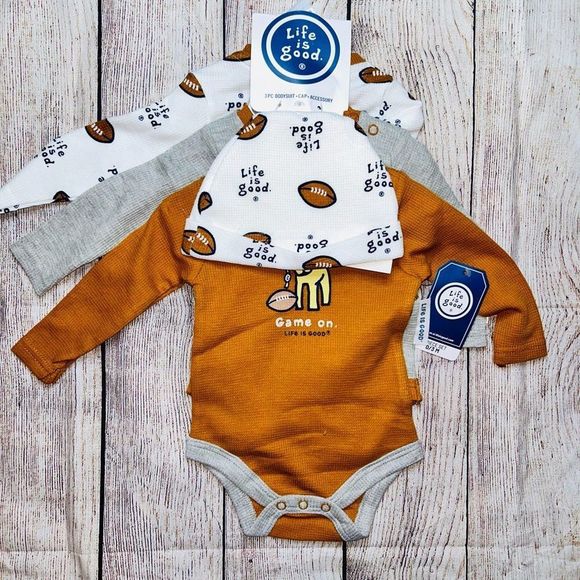 Life Is Good Other - 𝅺nwt Infant 0-3M Life Is Good 4 Piece Football Theme Onesie Set